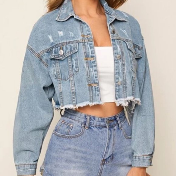 Jackets & Blazers - CROPPED DISTRESSED JEAN JACKET